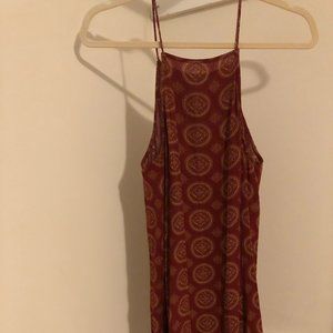 Red Printed Sleeveless Spaghetti Strap A-Line Dress Size S